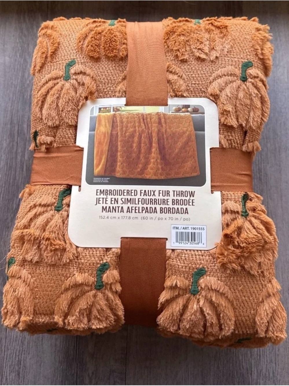 Embroidered Faux Fur Pumpkin Throw Blanket - Orange